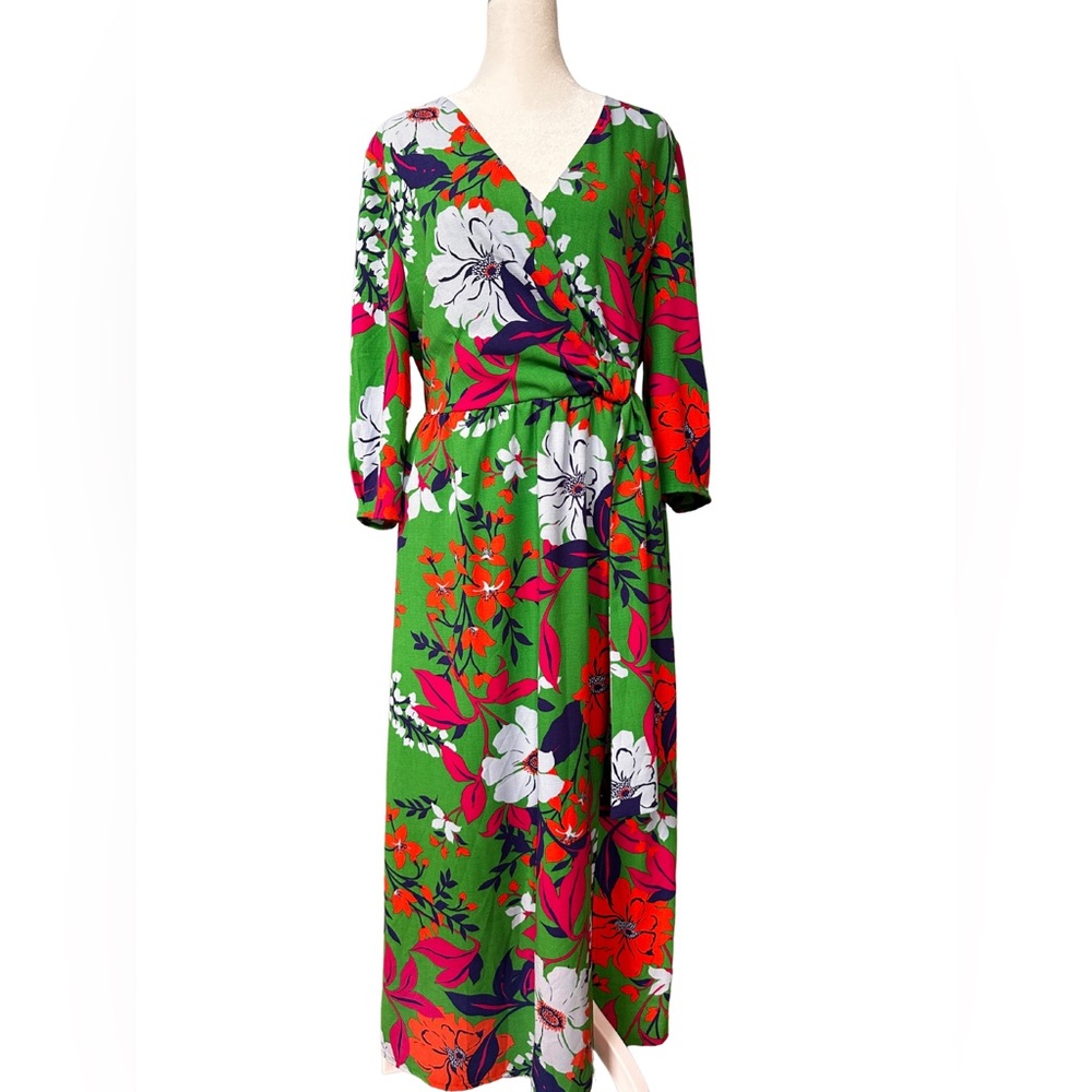 Kensie Green Wrap Sundress with Bishop Sleeves